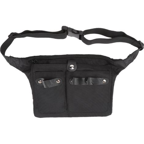 Sac à ceinture noir multifonction pour coiffure, ciseaux portables, pince à cheveux, peigne, rangement d'outils de coiffure. (1/5)