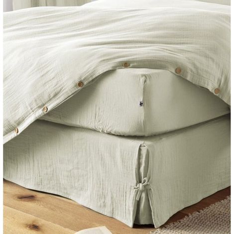Cache sommier gaze de coton 90 x 190 cm Gaia Vert d'eau (1/3)