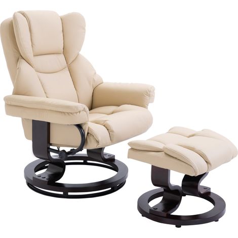 Fauteuil relax pivotant en simili cuir crème avec repose-pieds, inclinaison jusqu'à 145° pour salon et chambre (1/5)