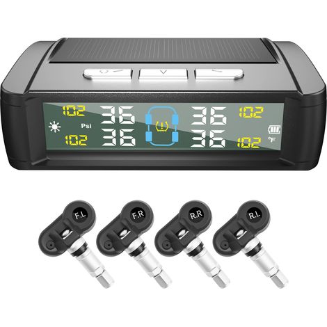 Sistema di monitoraggio della pressione degli pneumatici, monitor solare wireless con 4 sensori interni, visualizzazione della temperatura in tempo reale per auto, berlina, SUV, pick-up (1/5)