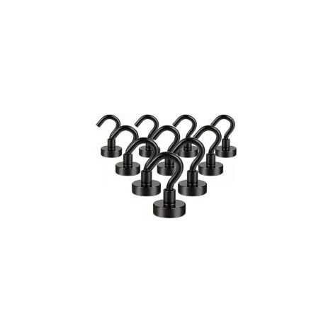 10 ganchos magnéticos negros potentes, imanes de neodimio de tierras raras, 16 mm de diámetro - Crezuo