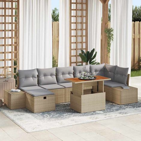 Garten-Sofa-Set 8 pcs Beige Poly-Rattan (1/5)