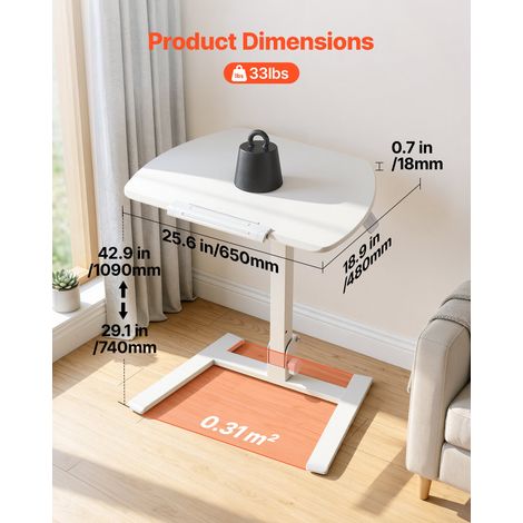 Bureau Assis-Debout Réglable en Hauteur 650x480 mm Déjà Assemblé, Plateau Inclinable, Bureau Pliable pour Ordinateur Portable, Télé… (1/5)
