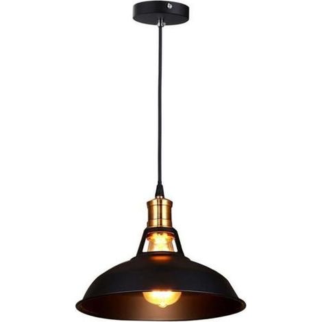Pendant Ligh Retro Metal Hanging Ceiling Light Adjustable Height for Living Room Restaurant Porch Ø 27cm Black