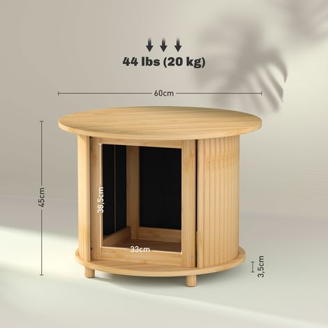 Table d'appoint ronde avec espace de rangement et porte coulissante, en bambou, Ø60 x 45 cm, charge maximale 20 kg (1/5)