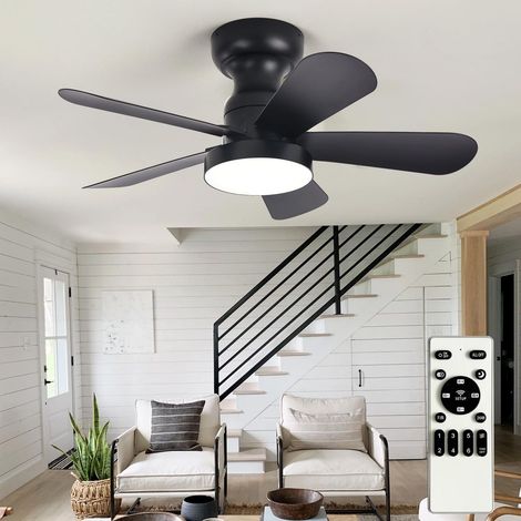 71cm Ceiling Fan with Lights & Remote, 6-Speed Reversible DC Motor, 3CCT Stepless Dimmable for Bedroom Living Room, Black (1/5)