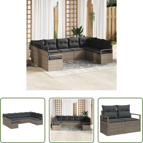 vidaXL Poly Rattan -  Sofa Set mit Kissen 9 pcs Grau Poly Rattan (1/5)