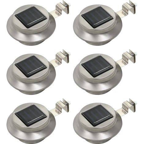 Juego de 6 luces solares LED redondas para exteriores 12 x 6,5 cm encendido automático diseño plateado 020045899 (1/5)