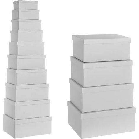 Boîte de rangement - JUANIO - Lot de 10 - Empilables - Carton-tissu - Blanc (1/4)