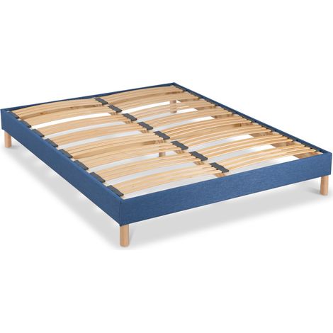 BELLECOUR LITERIE Sommier à lattes en bois LUMIERE 140x190 cm Coloris Bleu marine Livré en kit (1/4)