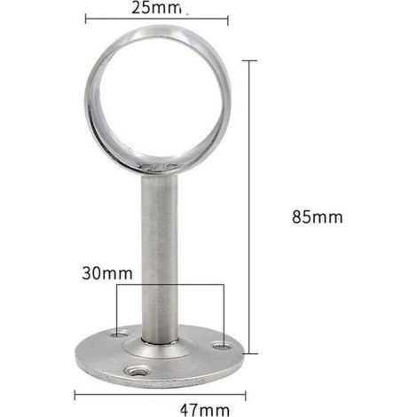 2 U-förmige Edelstahlhalterungen, 25 mm, für Duschvorhangstangen, mit Schrauben und Dübeln für Duschkabine. (1/3)