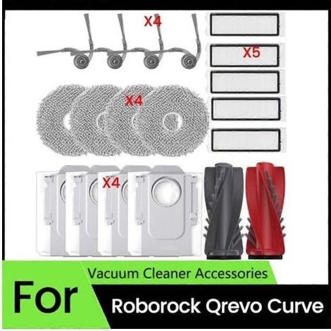 Pièces de rechange pour aspirateur robot Roborock Qrevo Curve : brosse principale, brosses latérales, filtres HEPA, serpillière (1/5)