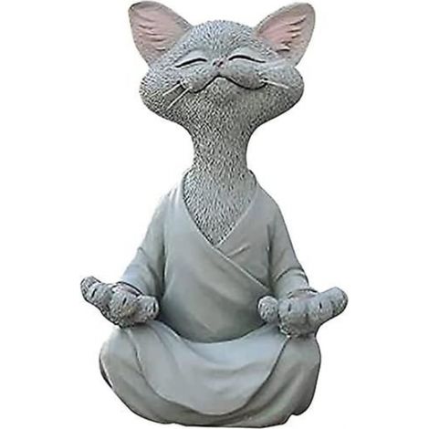 Figurine de chat, Chat heureux pour la méditation et le yoga, Chat zen en posture détendue