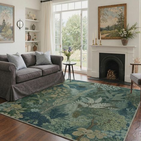 Tapis Salon Vintage 160x230cm Lavable en Machine Rug AntidéRapant Poil Ras, pour Chambre Salle a Manger Descente de Lit Bureau, Cuisine,Vert Forêt (1/5)