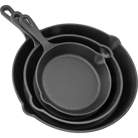 Set de 3 poêles en fonte antiadhésive multifonction, mini poêle à œufs avec long manche pour maison 16 20 25cm (1/5)
