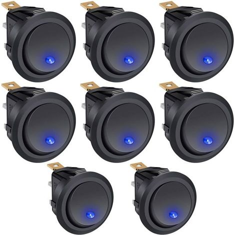 Ecleanfy - 8 pcs Interrupteur à bascule Rond Interrupteur 12V SPST ON OFF 2 position 3 Broche 20Apour Camion Véhicule de Loisir KCD2-102N-BU