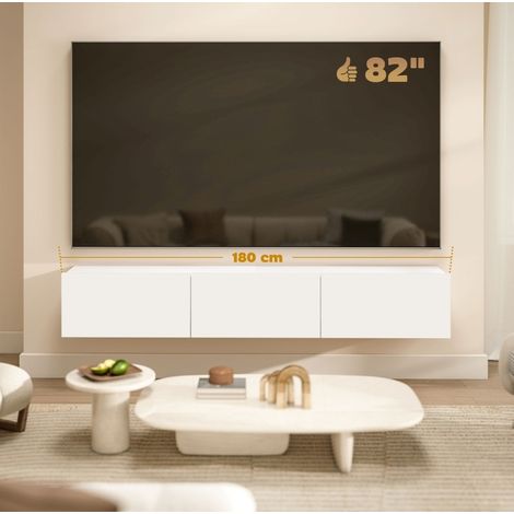 Mobile TV sospeso 180 cm bianco in pannello truciolare con 3 ante a ribalta (1/5)