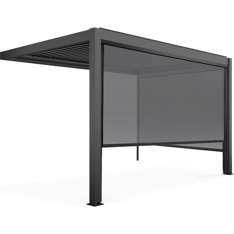 Pergola bioclimatique adossée grise 3x4m et 2 stores