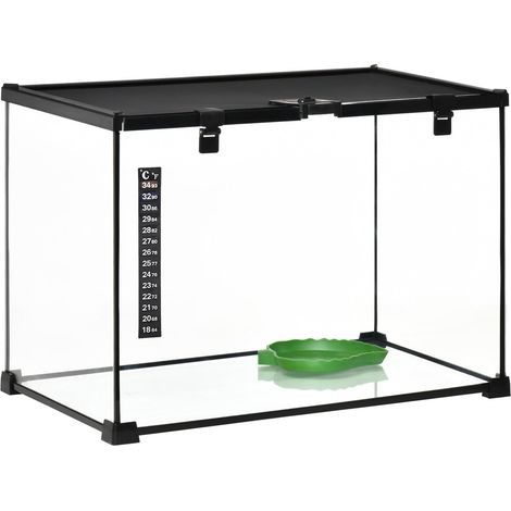 Terrario Para Reptiles Caja De Alimentación Para Reptiles Terrario De Vidrio Anfibios Arácnidos Con Termómetro Caja De Cría De Reptiles Metal 50 X 30 X 35 Cm (1/5)