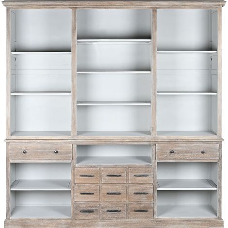 Pegane – Bibliothèque en bois de manguier naturel et gris – Dimensions 220 x 45 x 230 cm – 5 étagères – Style contemporain (1/5)