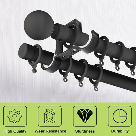 Lot de 6 supports de tringle à rideaux double pôle en alliage d'aluminium noir, capacité de charge élevée, vis de montage incluses. (1/5)