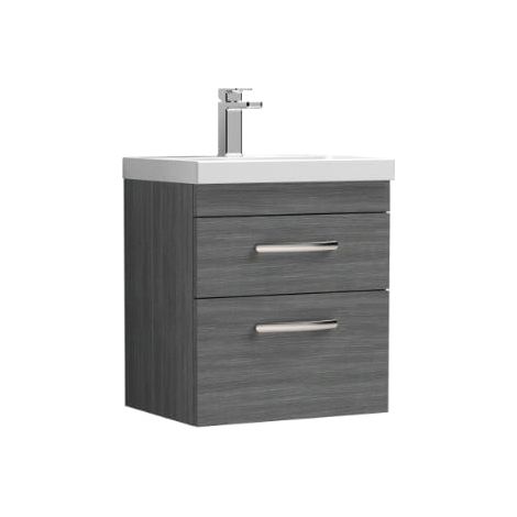 Nuie Athena Wall Hung 2-Drawer Vanity Unit with Basin-3 500mm Wide - Anthracite Woodgrain (1/5)
