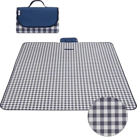 Tapis de Pique-Nique Imperméable 150 × 100 cm, Couverture Pliable Anti-Sable avec Poignée, Idéal pour Camping, Plage et JardinBleu (1/5)