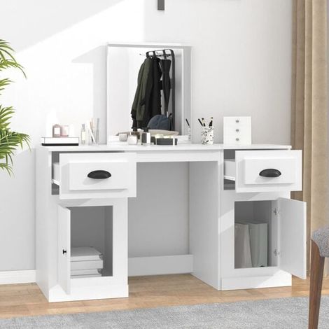 Coiffeuse avec Miroir, Table de Maquillage Blanche 130x50x132.5 cm, Meuble de Toilette Moderne avec Rangement pour Chambre (1/5)