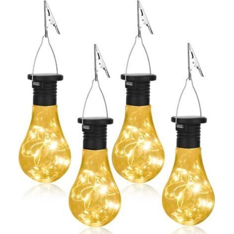 Pair - 4 Pièces Lanternes Solaire Exterieur, Lampe Solaire ampoules Exterieur Jardin avec clip, Ampoules Lampe Solaire Suspendues (1/5)