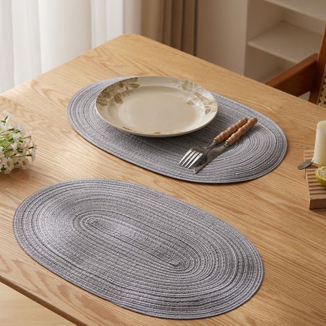 Sets de table ovales tissés 45×30cm - Sets de table antidérapants et isolants en coton-polyester - Résistants à la chaleur jusqu'à 85℃, lavables - Gris, lot de 6 (1/5)