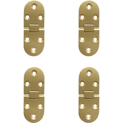 Bisagras plegables de latón de 180 grados con borde redondo y tornillos para muebles, mesas, máquinas de coser, puertas de armarios plegables, cajas de madera, cobre pulido a prueba de óxido, 4 unidad (1/5)