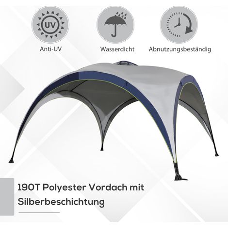 Abri de jardin 4x4x2.5m, tonnelle réception blanche crème et bleue, structure acier et polyester, imperméable et anti-UV, tente solaire extérieure. (1/4)