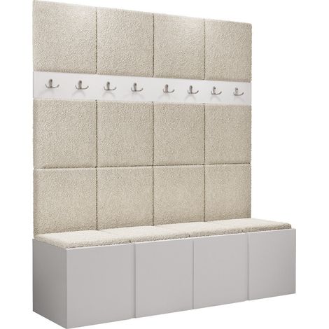 Conjunto para recibidor Pinis V, Abriamo 3, 186x168x46cm, Aglomerado laminado, Tapiz, Colocada, Montada en la pared