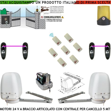 Cancello Elettrico Kit Motori a Braccio Articolato 24 V 2 Ante da 0,5 a 2,5 MT Centrale 220/24 V Selettore 7 Radiocomandi Faro 2 Coppie Fotocellule (1/4)