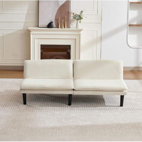 Canapé 2 places 167x84x67 cm beige, dossier 3 positions, velours et structure en bois MEUBLIV (1/5)