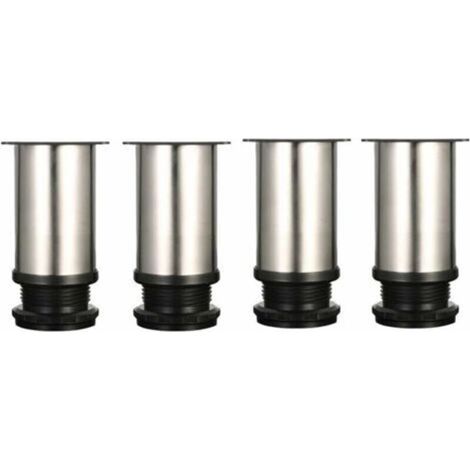 4 Pieds Réglables 8 cm De Hauteur Épaissir les pieds d'armoire Pieds de table Pieds de meubles, Acier inoxydable brossé, Hauteur réglable 0-15 mm Venez avec des vis en acier inoxydable (1/5)