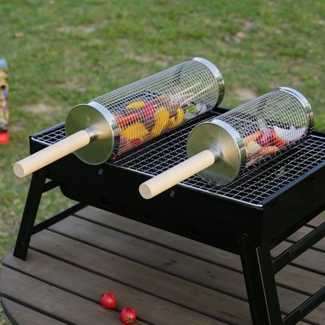 Ensemble de paniers à griller - Poignée amovible - Acier inoxydable 304 - Accessoires pour griller légumes et crevettes - Barbecue au charbon de bois pour camping (1/5)