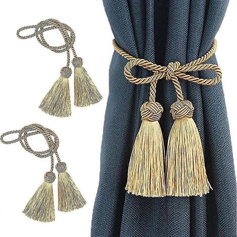 Embrasses de rideaux Fenghuangwu, attache-rideaux décoratives faites main en corde avec pompon (doré, lot de 2) (1/5)