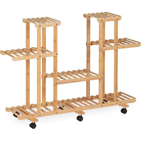 Estantería para plantas móvil de bambú natural 6 niveles salón 70 x 30 x 90 cm con ruedas decorativo 130012163 (1/5)