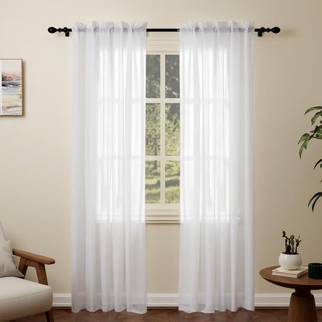 Vorhänge Weiß Transparente 2er Set Voile Gardinen für Wohnzimmer Modern,Lang Vorhang Durchsichtig Rod Tasche für Schlafzimmer H250 x B150cm (1/5)