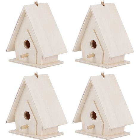 Lot de 4 mini nichoirs suspendus en bois pour oiseaux, cages décoratives pour jardin et cour (1/5)