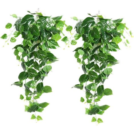2 Pièces Artificielle Vert Suspendu Scindapsus Feuilles, Faux Lierre Suspendu Vigne Verdure Guirlandes pour la Fête De Mariage Maison Jardin Décoration Murale (1/4)