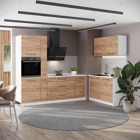 Cocina Fame-Line, Roble dorado/Blanco, 220 x 120 cm, ET Roble, Vicco (1/5)