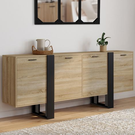 PHOENIX XXL 200 cm Aparador de 4 puertas en madera y negro