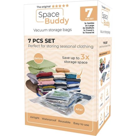 Space Buddy Set de 7 Bolsas de Almacenaje al Vacío Transparentes