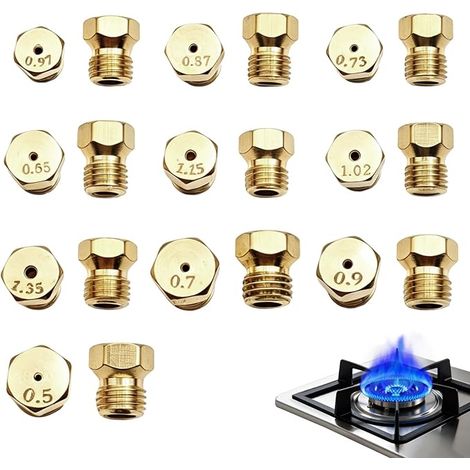 universal butane gas nozzles, LPG adaptor for gas cylinders, compatible with gas cooker, stove and hob, conversion set with different diameters: 0.5 x 3, (1/5)