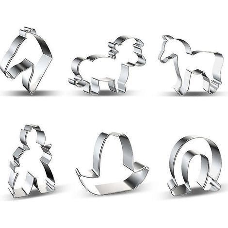 Ensemble de 6 emporte-pièces à biscuits, série animaux, formes cheval et cowboy (1/5)