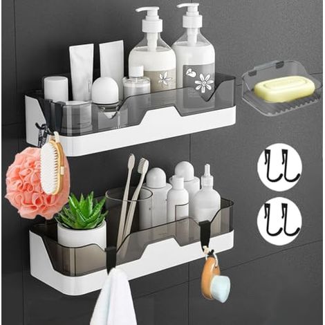 Lot de 2 Etagère Douche,Serviteur de Douche Sans Perçage, Paniers Rangement D'organisateur de Douche Mural pour Salle de Bain/Cuisin (1/4)