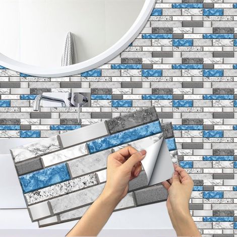 12 Pièces Stickers Cuisine, Adhésive Décorative à Carreaux 15x30cm Imperméable en PVC Vintage Autocollants en Tuile Stickers pour Salle de Bains Decoration (1/5)