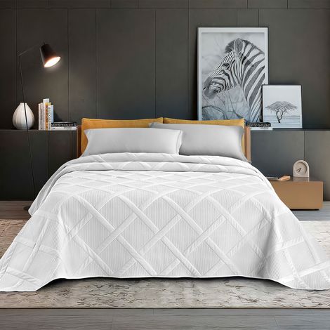 Copriletto Trapuntato Matrimoniale Elegante Trapuntino Lavorazione Intrecciata Due Piazze Trapunta Coperta Leggera Coperta Letto Leggera Primavera Estate Bianco